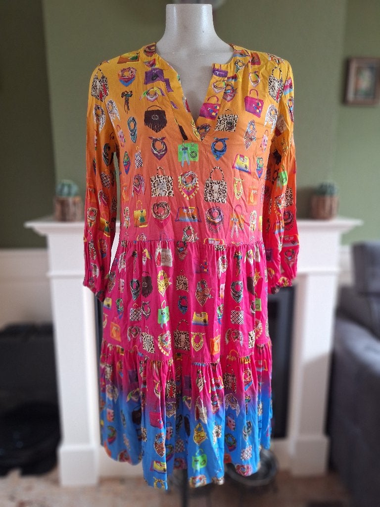 Mucho Gusto tassen sjaal jurk mt XS met zakken, Maat 34 (XS) of kleiner, Onder de knie, Meerkleurig, Verzenden