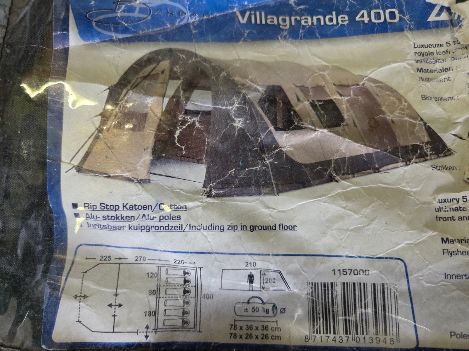 Bardani Villagrande 400 6-persoons tunneltent, Caravans en Kamperen, Tenten, Ophalen, Gebruikt, Tot en met 6
