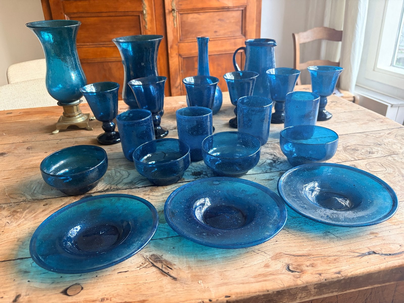 Vintage handgeblazen bubbelglas set (Biot stijl), Ophalen