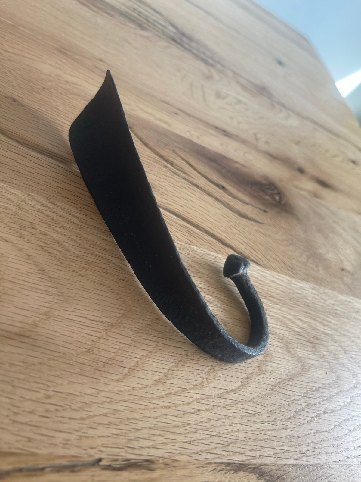 Oude handgesmede ijzeren schoenlepel met haak – brocante, Ophalen of Verzenden