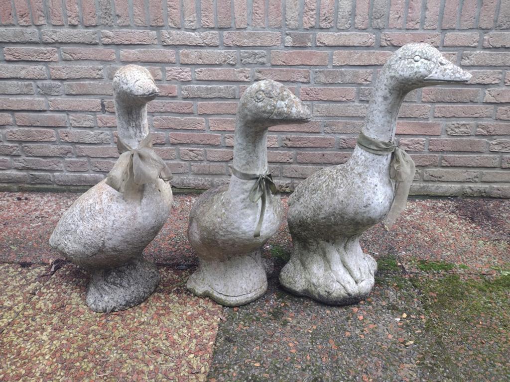 Set van 3 betonnen ganzen beelden voor de tuin, Tuin en Terras, Tuinbeelden, Ophalen, Gebruikt, Beton, Dierenbeeld