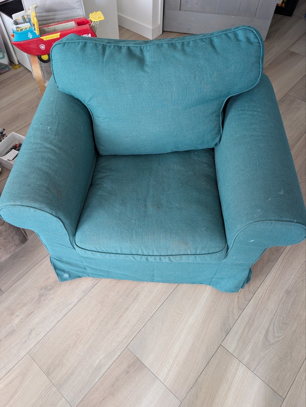 IKEA Ektorp fauteuil met 2 hoezen (groen en grijs), Huis en Inrichting, Ophalen, Gebruikt, Stof