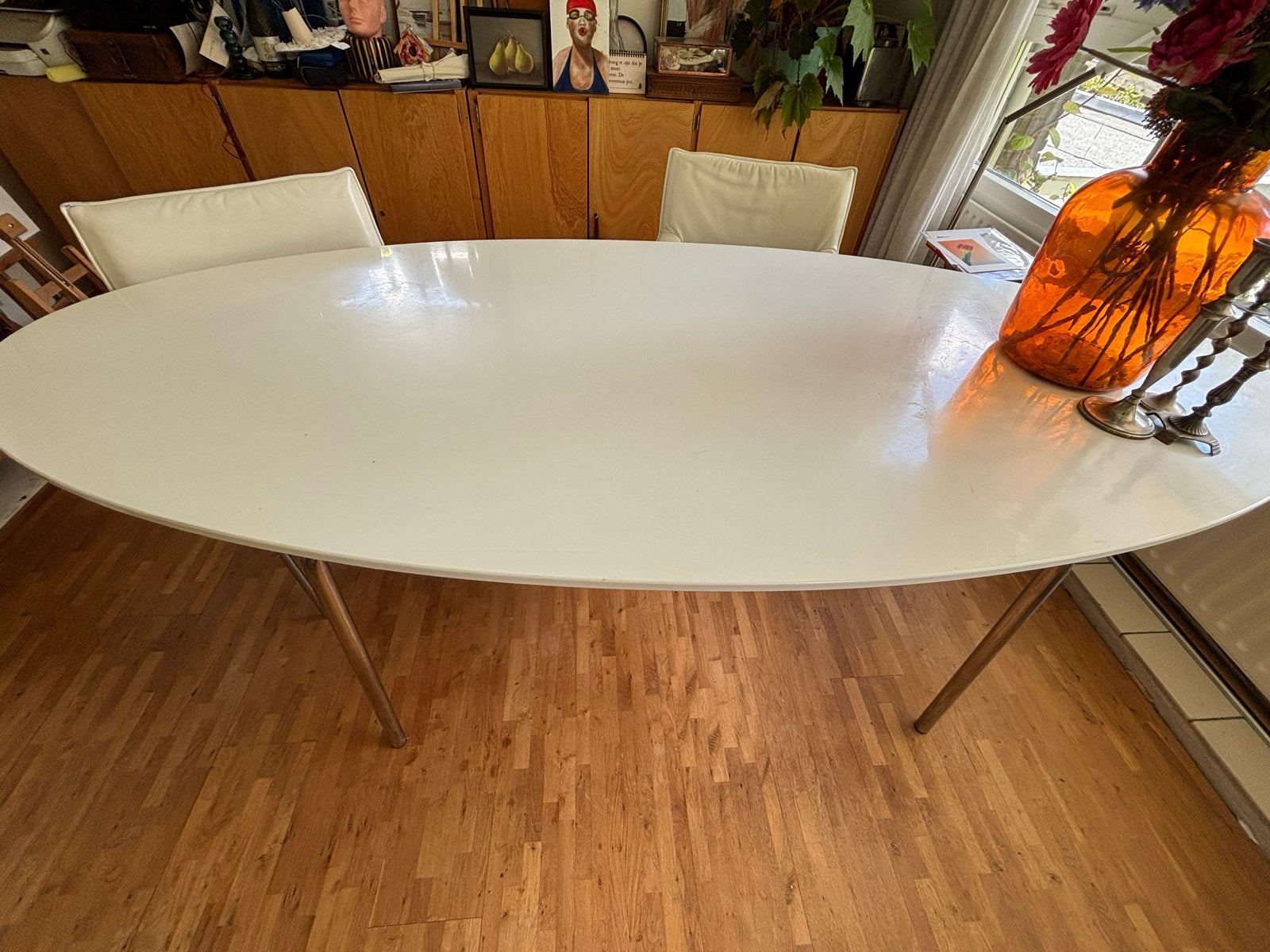Ovale eettafel 240x102 cm met demontabele poten, Ophalen, Overige materialen, Gebruikt, 100 tot 150 cm