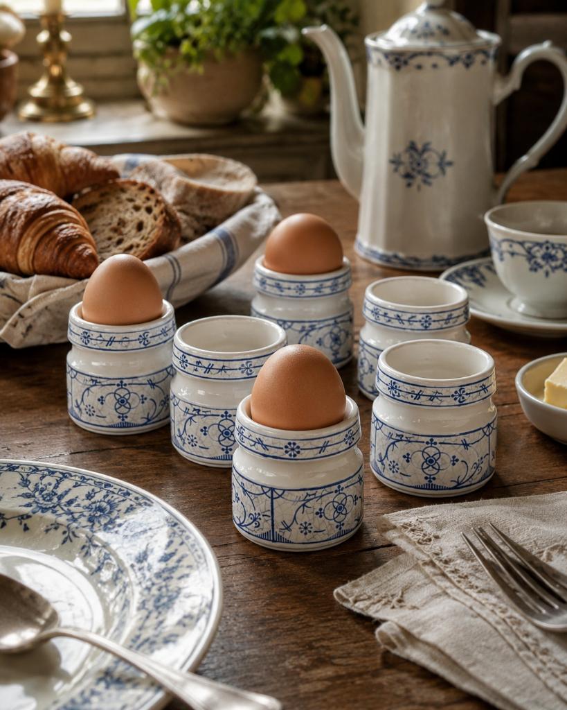 2391 Set van 6 plastic eierdopjes in Saksisch blauw swiet, Huis en Inrichting, Keuken | Servies, Overige typen, Ophalen of Verzenden