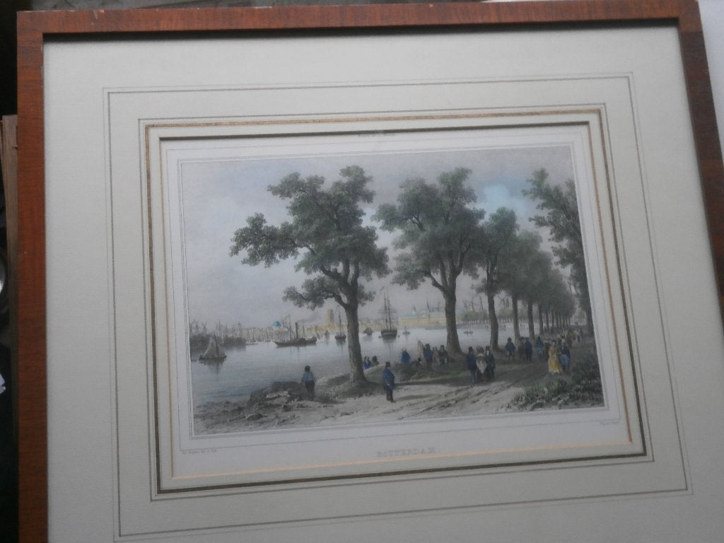 Mooie Litho/Gravure van Rotterdam, vanaf de Esch gezien, Antiek en Kunst, Ophalen, Landschappen, Lithografie