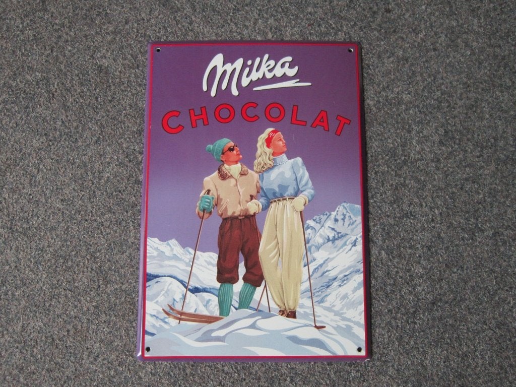 MILKA EMAILLE RECLAMEBORD, Ophalen, Gebruikt, Reclamebord