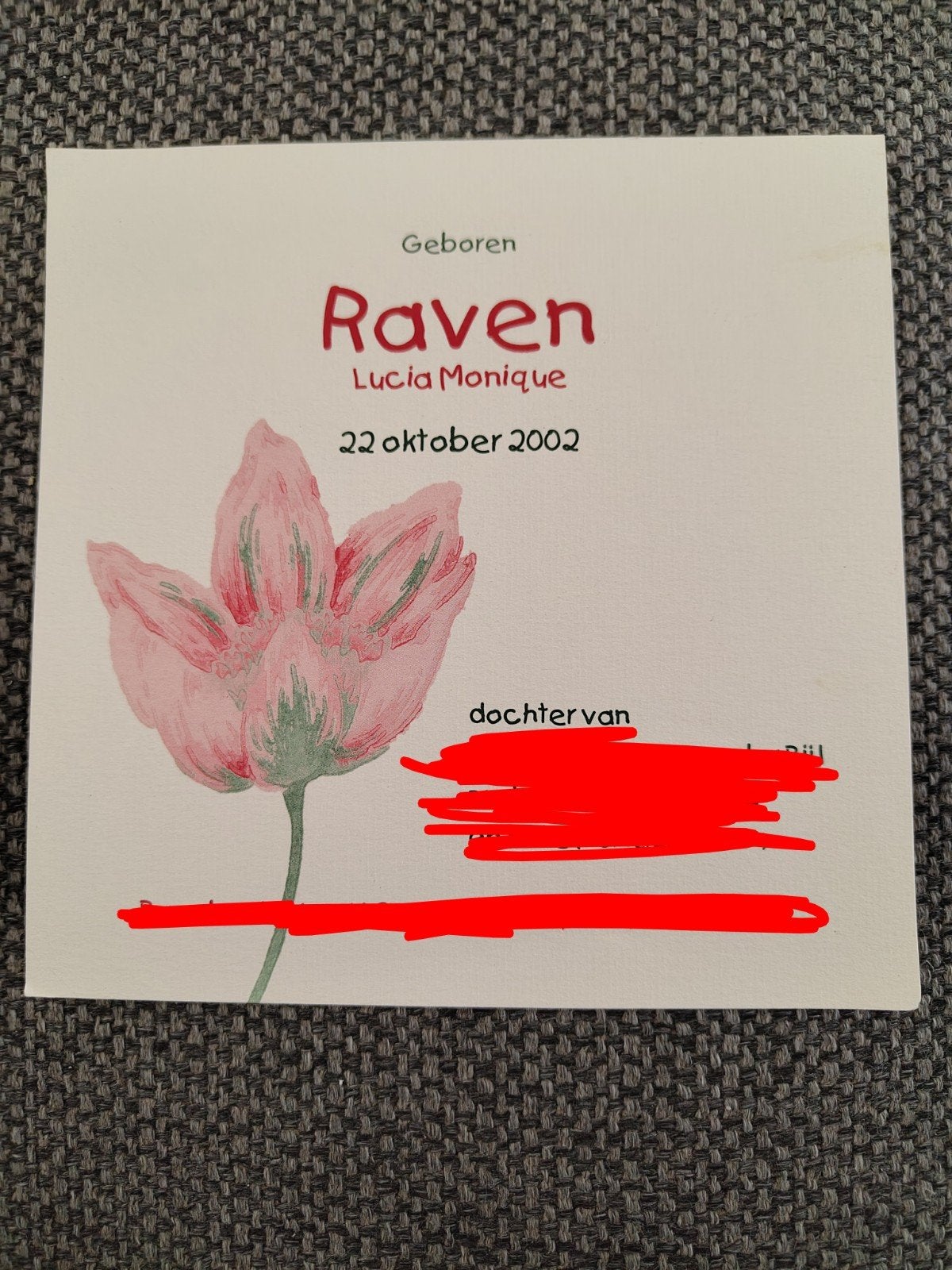 Raven, Ophalen of Verzenden, 2000 tot heden, Geboortekaartje