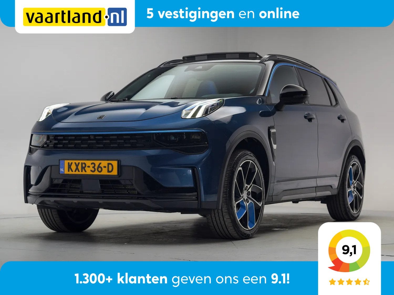 Lynk & Co 01 1.5 PHEV MY23 6,6kW Blauw [ SoH 96% | Zwarte he, Auto's, Automaat, Blauw, Bedrijf, Verwarmde buitenspiegels