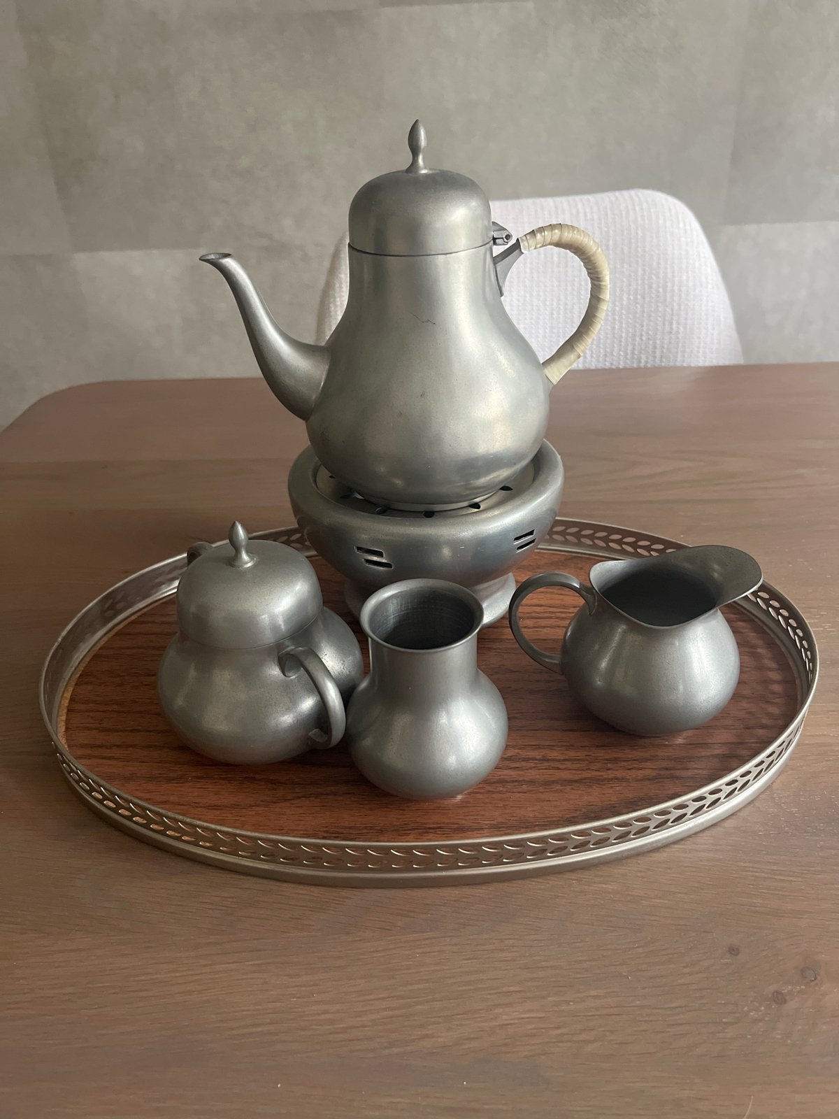 Vintage Tinnen Koffie- en Theeservies met Dienblad, Antiek en Kunst, Antiek | Tin, Ophalen of Verzenden