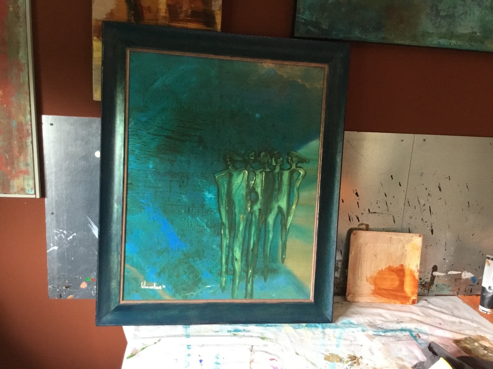 Fraai schilderij FIGUREN 90x70 ingelijst VD KEUR ,99, Antiek en Kunst, Kunst | Schilderijen | Modern, Ophalen of Verzenden