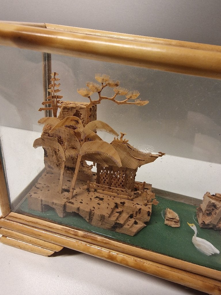 Vintage Chinees Kurk Diorama | Handgesneden Pagode Landschap, Ophalen of Verzenden