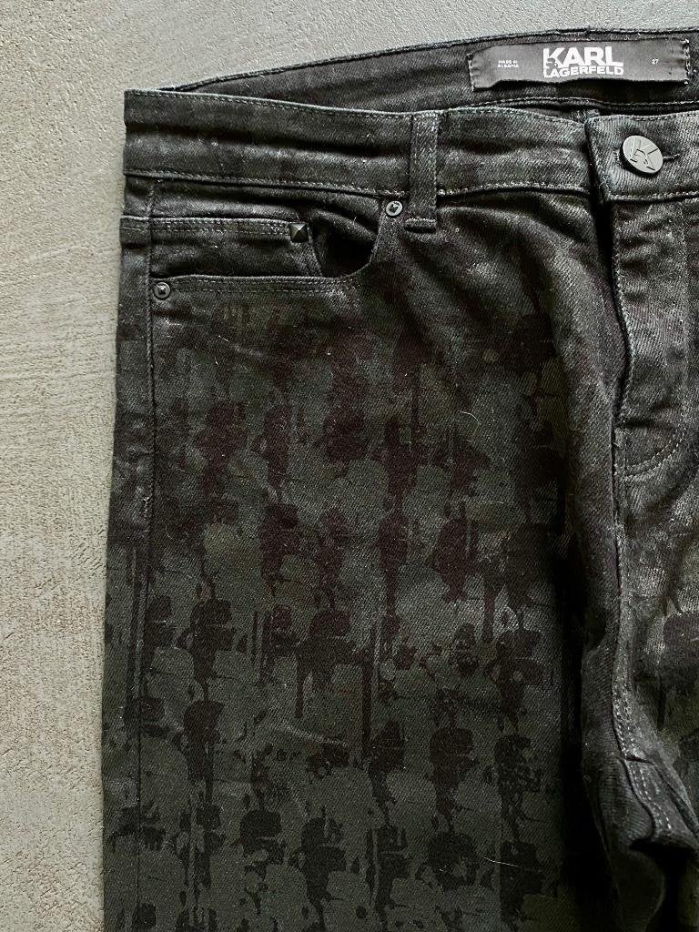 J554 Karl Lagerfeld: Jeans  broek Maat S=36=29 gecoat zwart, Kleding | Dames, Karl Lagerfeld, Zwart, Ophalen of Verzenden, Zo goed als nieuw