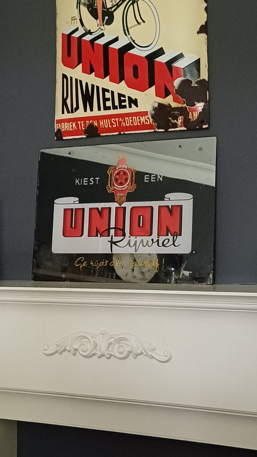 Glasplaat Union Rijwielen, Ophalen, Gebruikt, Reclamebord