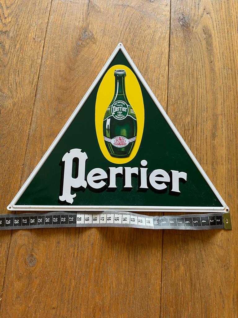 Vintage Perrier metalen reclamebord - 29 cm, Ophalen of Verzenden, Zo goed als nieuw