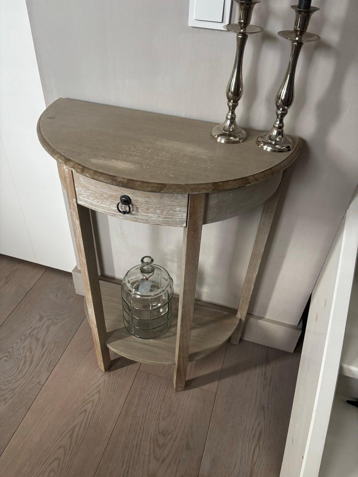 Prachtig houten haltafeltje met lade, Ophalen, Minder dan 55 cm, Gebruikt, Overige vormen