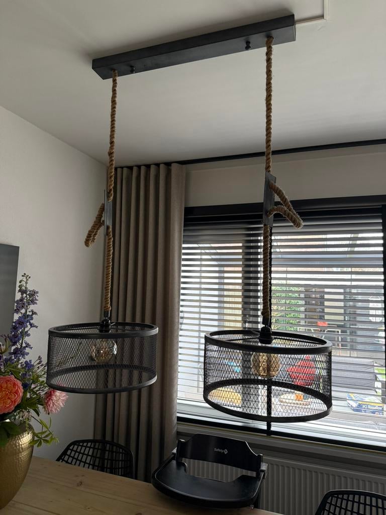 Industriële hanglampen, Huis en Inrichting, Lampen | Hanglampen, Ophalen, Zo goed als nieuw, Metaal, Minder dan 50 cm