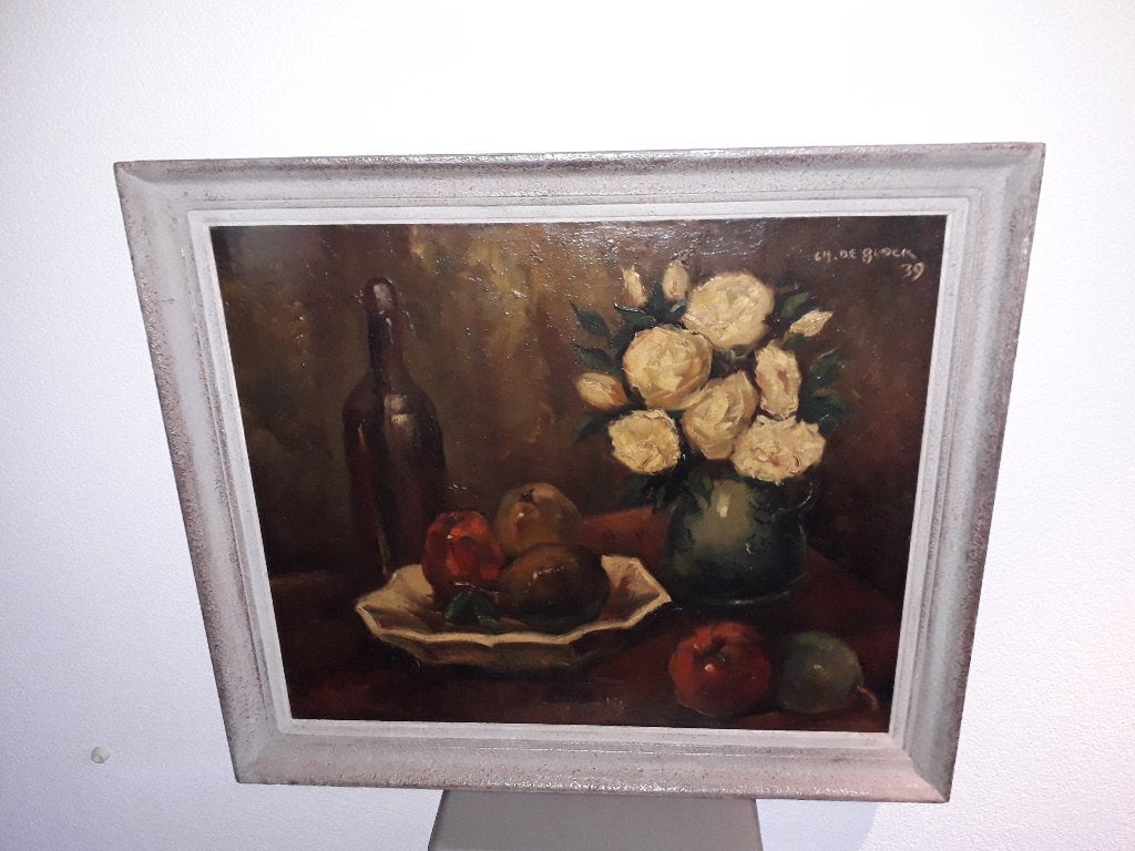 PRACHTIG GROOT ANTIEK STILLEVEN OLIEVERFSCHILDERIJ op DOEK, Ophalen, Doek, Stilleven, Olieverf