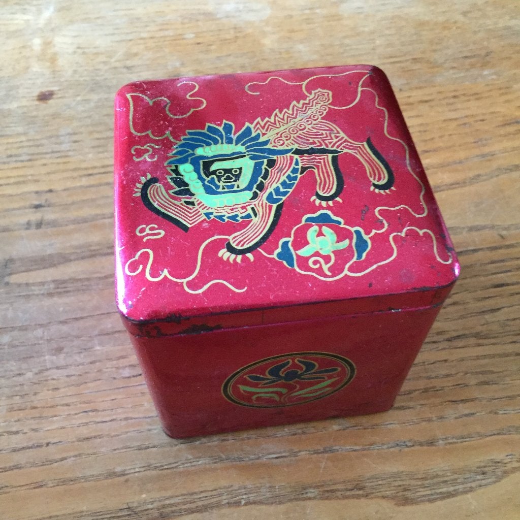 Vintage vierkant theeblik blik blikje - Van Nelle Lotus, Verzamelen, Blikken, Ophalen of Verzenden, Zo goed als nieuw, Thee, Van Nelle