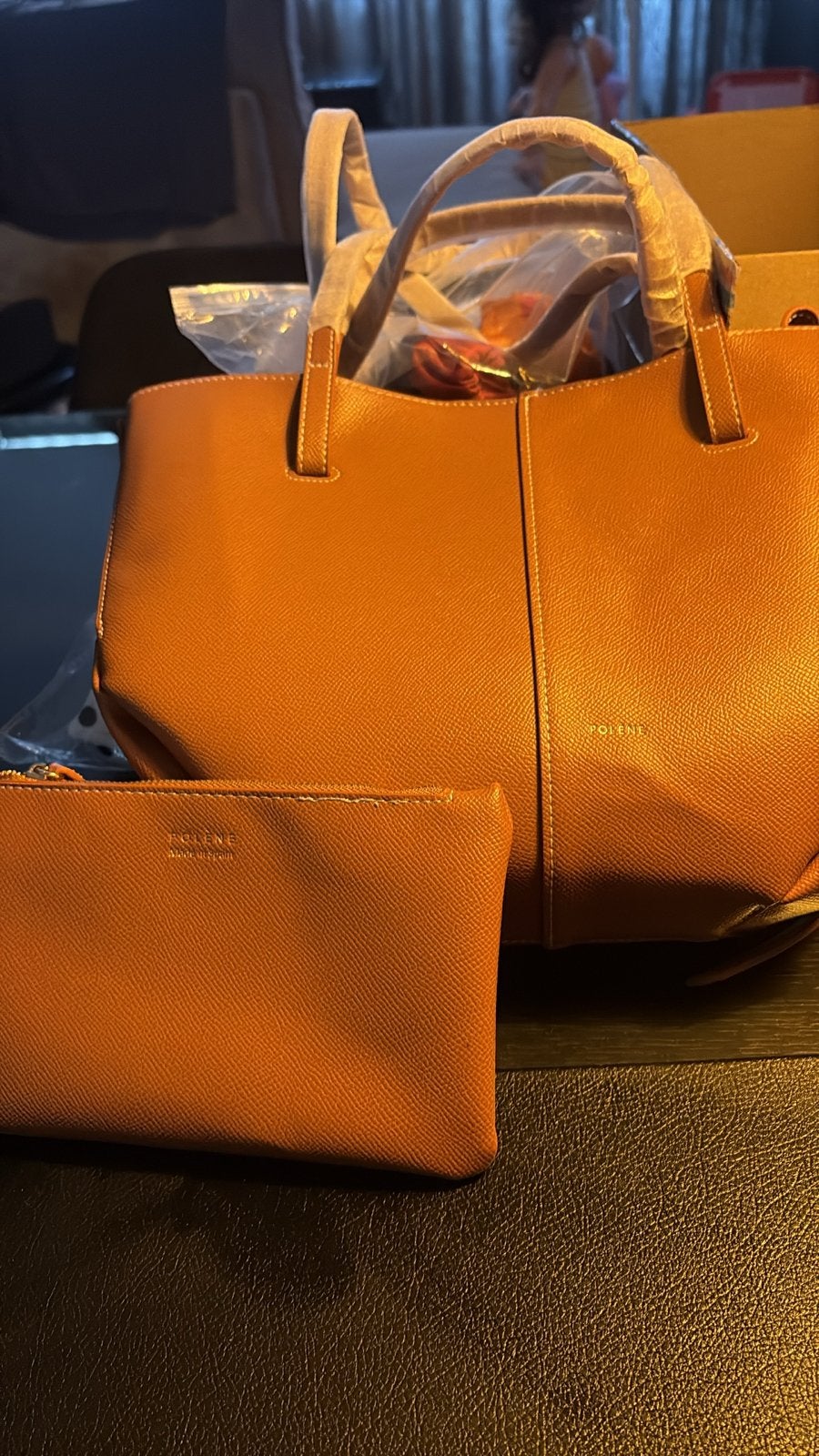 Polene Cyme Mini Cognac Tas met Bijpassende Pouch, Ophalen of Verzenden, Nieuw, Bruin, Handtas