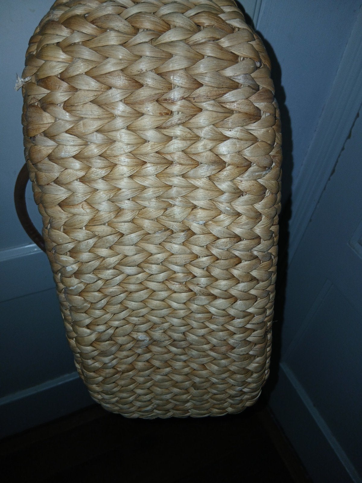 Stro tasje met leren hengsels, Ophalen, Gebruikt, Beige, Handtas
