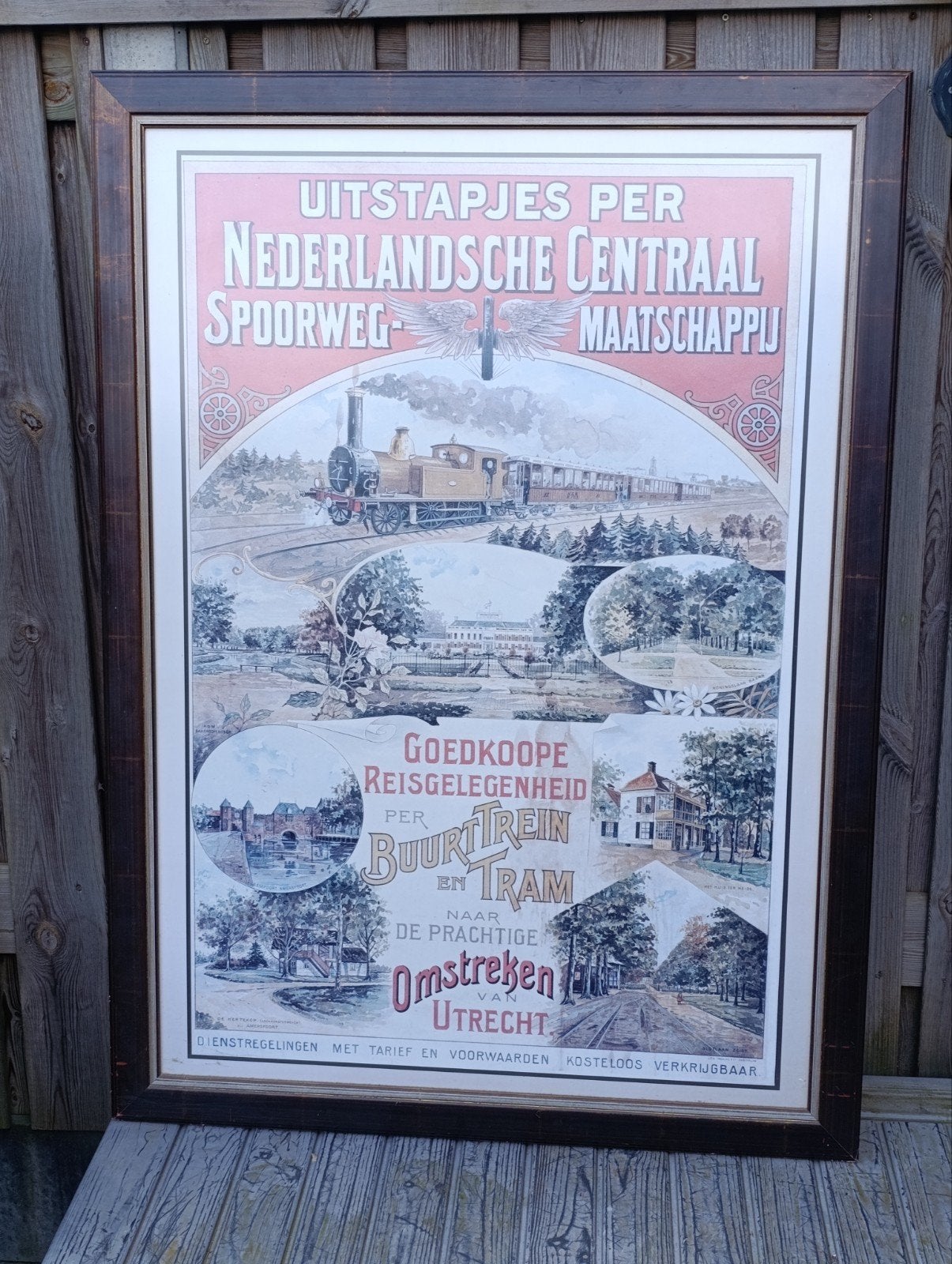 Grote ingelijste treinposter - Nederlandse Centraal Spoorweg, Ophalen, Rechthoekig Staand, Met lijst, Deurposter of groter