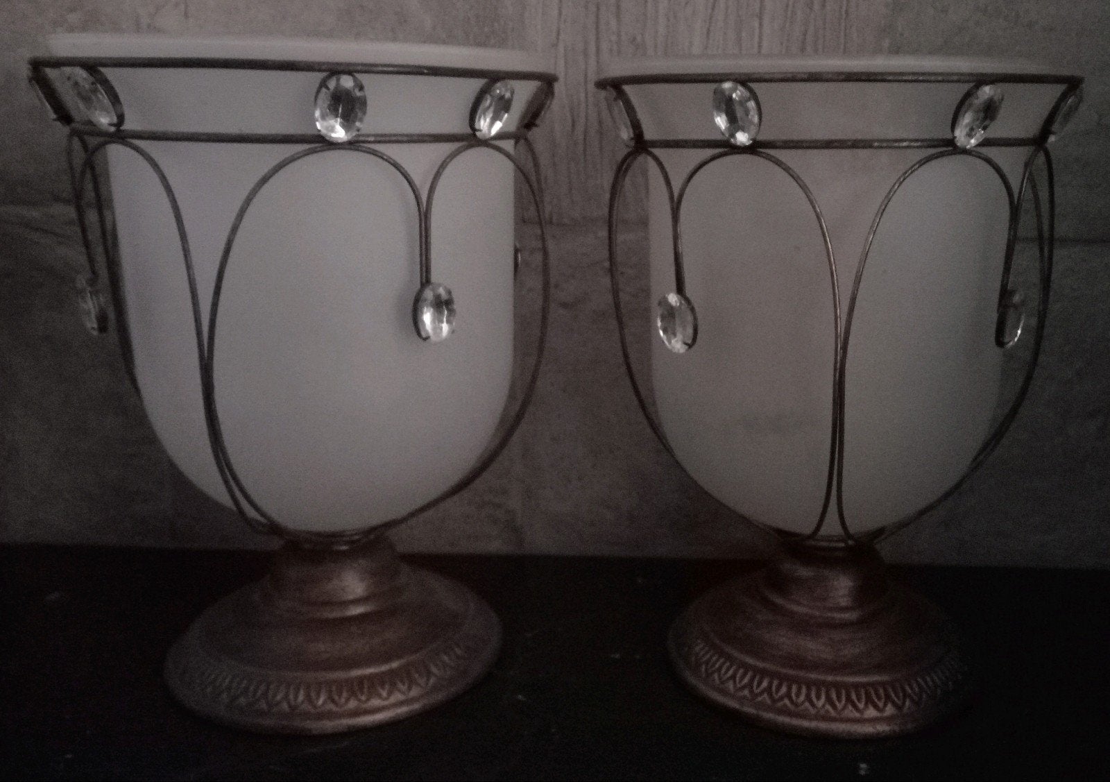 Brocante Windlichten met Brons, Windlicht, Gebruikt, Ophalen of Verzenden, Glas