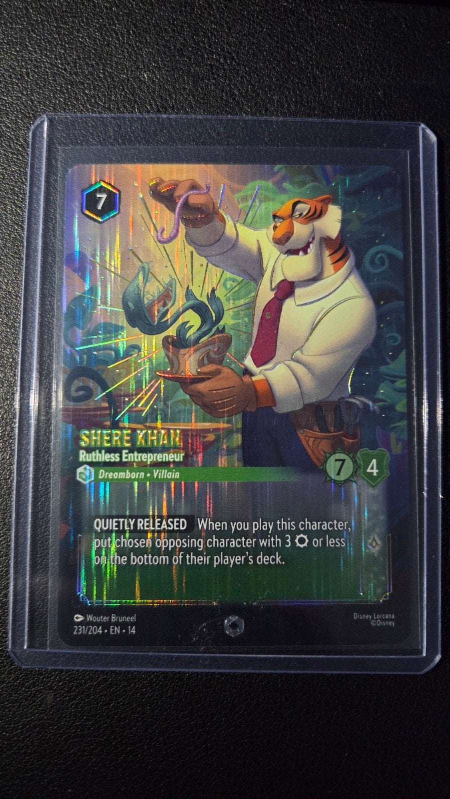 Disney Lorcana Shere Khan Ruthless Entrepreneur enchanted, Ophalen of Verzenden, Zo goed als nieuw, Losse kaart, Foil