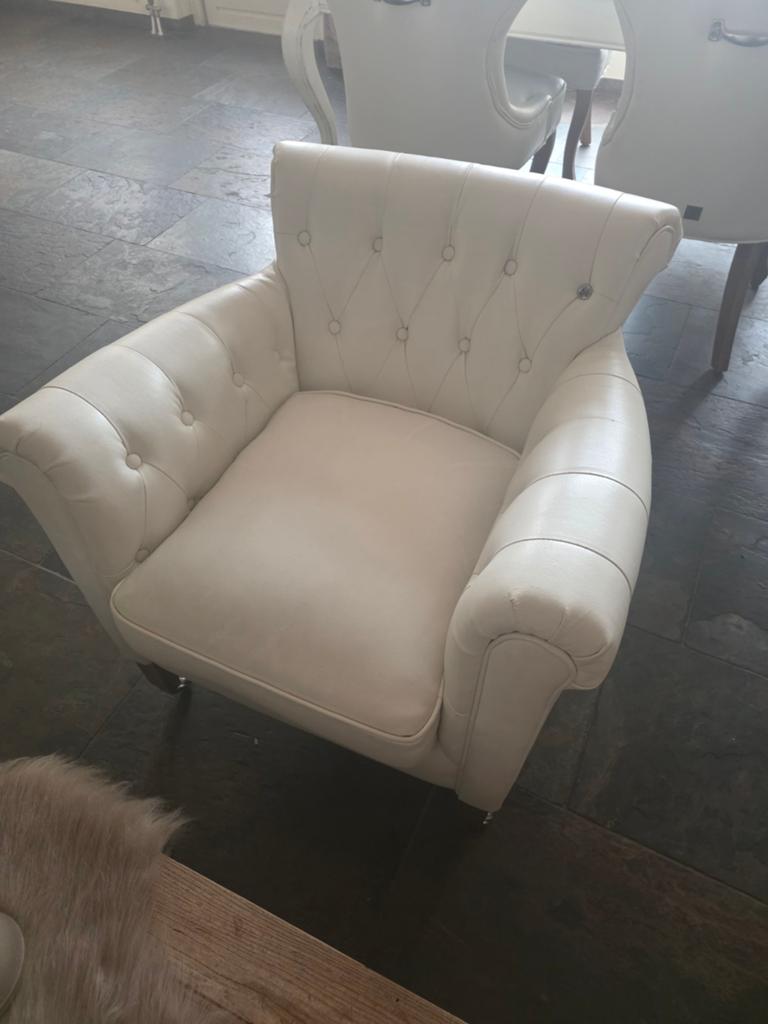 Riviera Maison Paramount ArmChair – Fauteuil – Wit – Pellini, Wit, Zo goed als nieuw, Eén, Leer