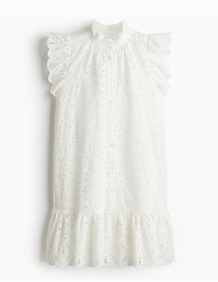 New- White Dress with Broderie Anglaise size M 100% cotton, Kleding | Dames, Ophalen of Verzenden, Zo goed als nieuw, Wit, Boven de knie