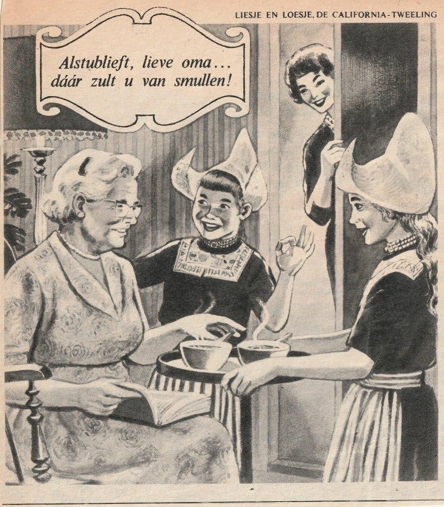 Retro reclame 1963 California soep tweeling uit Volendam, Verzamelen, Verzenden, Overige typen