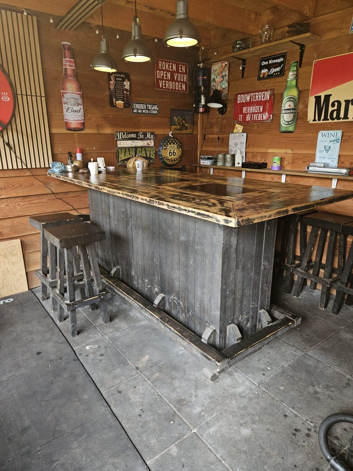 Leuke bartafel met krukken te koop demontabel in 5 delen, Ophalen, Gebruikt