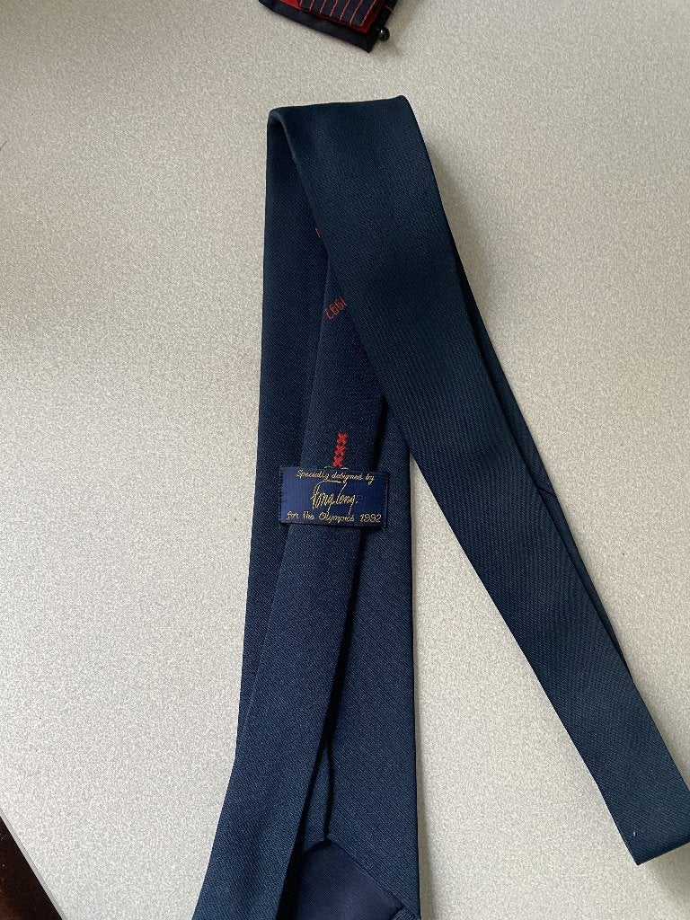 Fong Leng Olympische Spelen 1992 Amsterdam stropdas, Blauw, Ophalen of Verzenden, Zo goed als nieuw, Met patroon