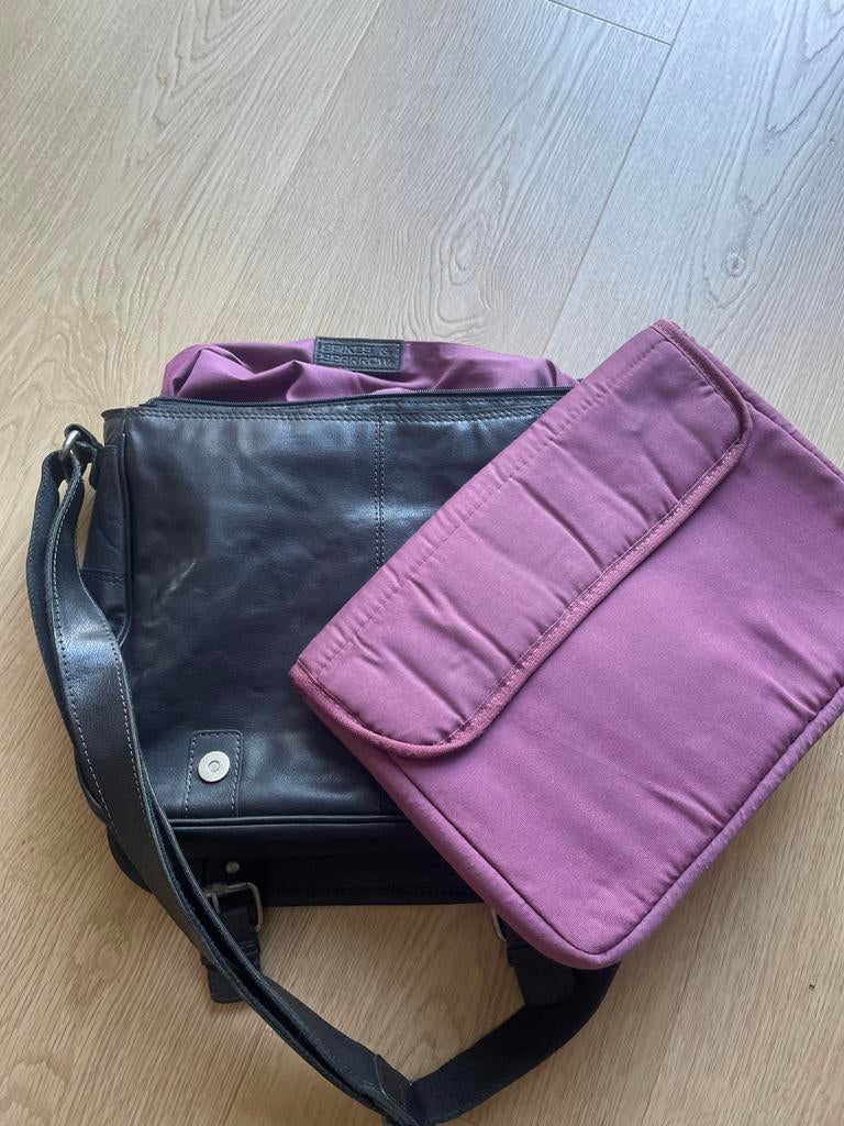 Leren schoudertas Spikes & Sparrow met laptophoes voor 7,50, Overige merken, Gebruikt, Zwart, Ophalen of Verzenden