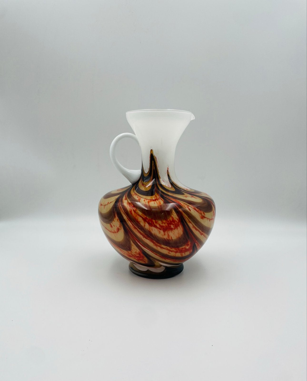 Vintage Opaline Vaas Jaren 70 - Bruin Rood Wit Swirl, Ophalen of Verzenden