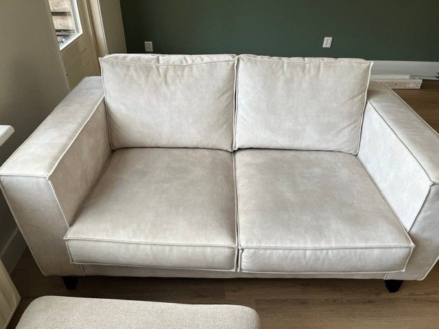 Beige tweezits bank – Pronto + hocker, Ophalen, 150 tot 200 cm, Tweepersoons, 75 tot 100 cm