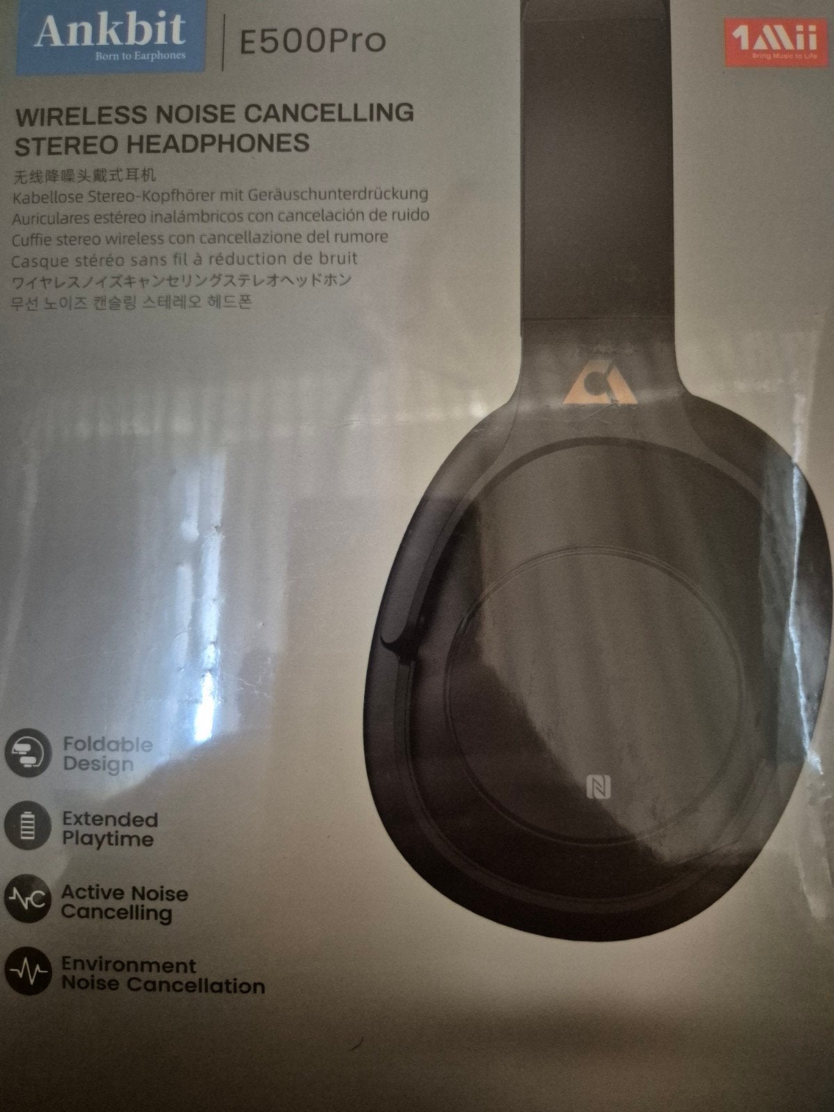 Ankbit E500Pro Draadloze Noise Cancelling Koptelefoon, Nieuw, Draadloos, Over-ear, Zwart