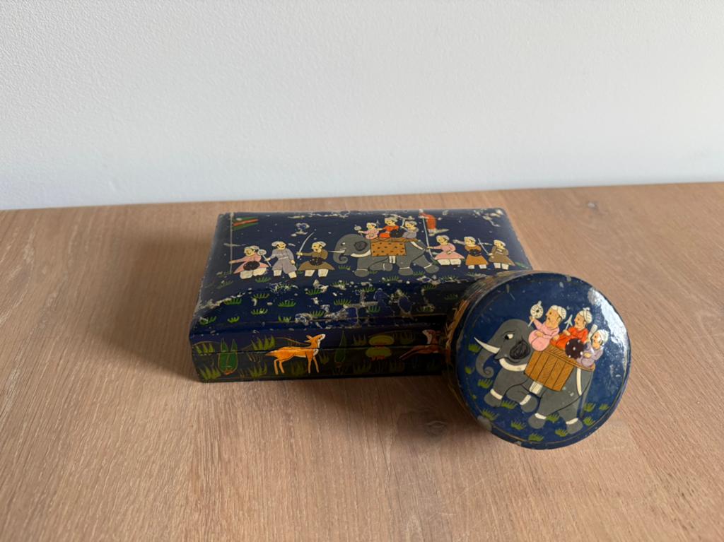 Antieke handgemaakte papier-maché doosjes - Indiaans, Ophalen of Verzenden