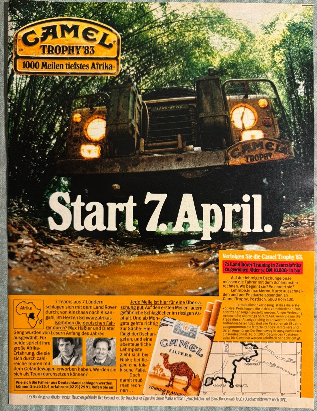 Advertentie Camel Trophy 1983 Landrover Defender, Verzenden, Zo goed als nieuw, Motoren