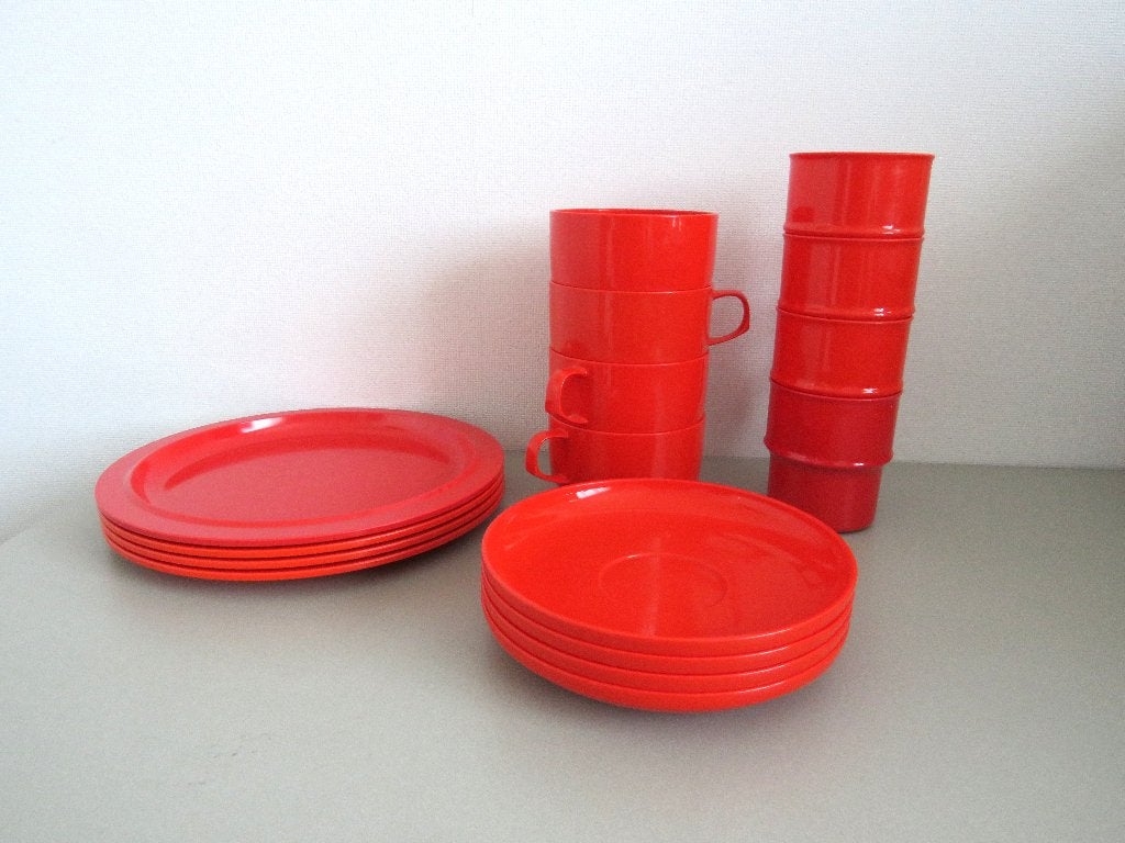Vintage Mepal servies Rood - 16 delig, Ophalen of Verzenden, Gebruikt