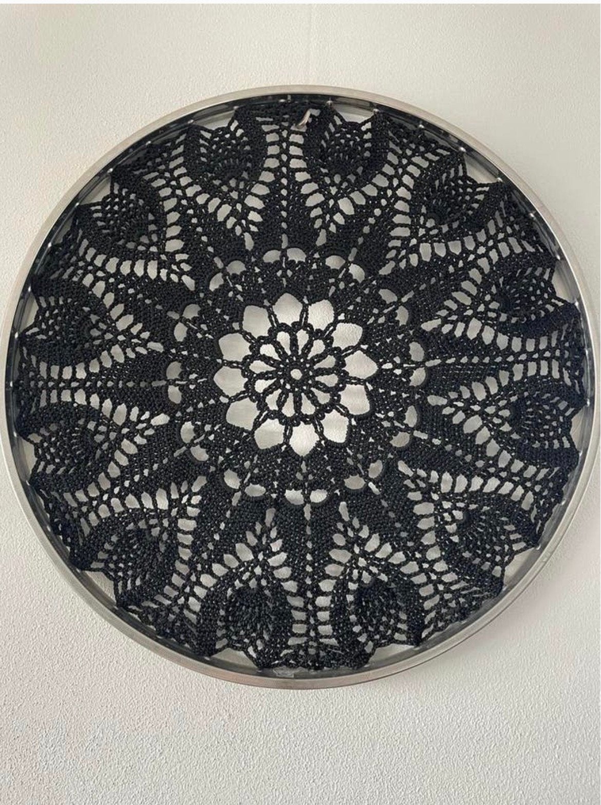 Gehaakt mandala in 70 cm ring, Huis en Inrichting, Ophalen, Eigen ontwerp, 70 cm, Zwart