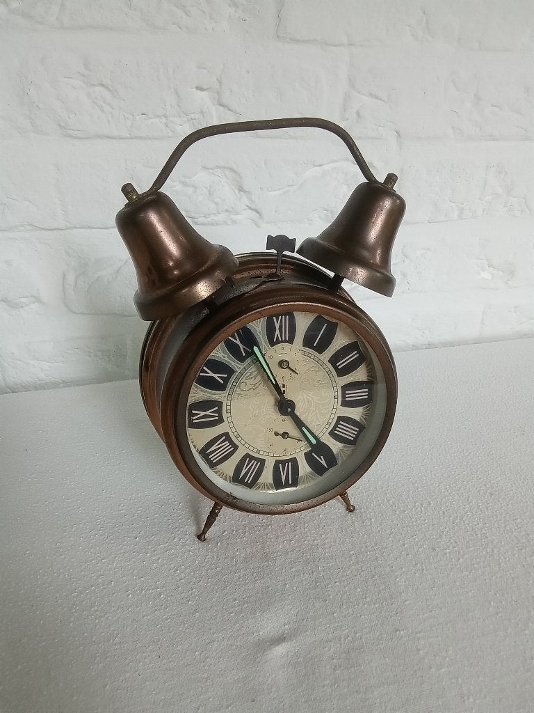 Wekker van koper met bel, Ophalen of Verzenden