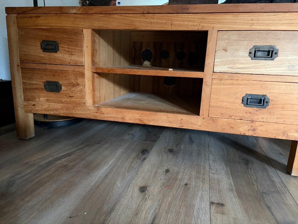 TV kastje teakhout, Ophalen, Gebruikt, 100 tot 150 cm, Teakhout