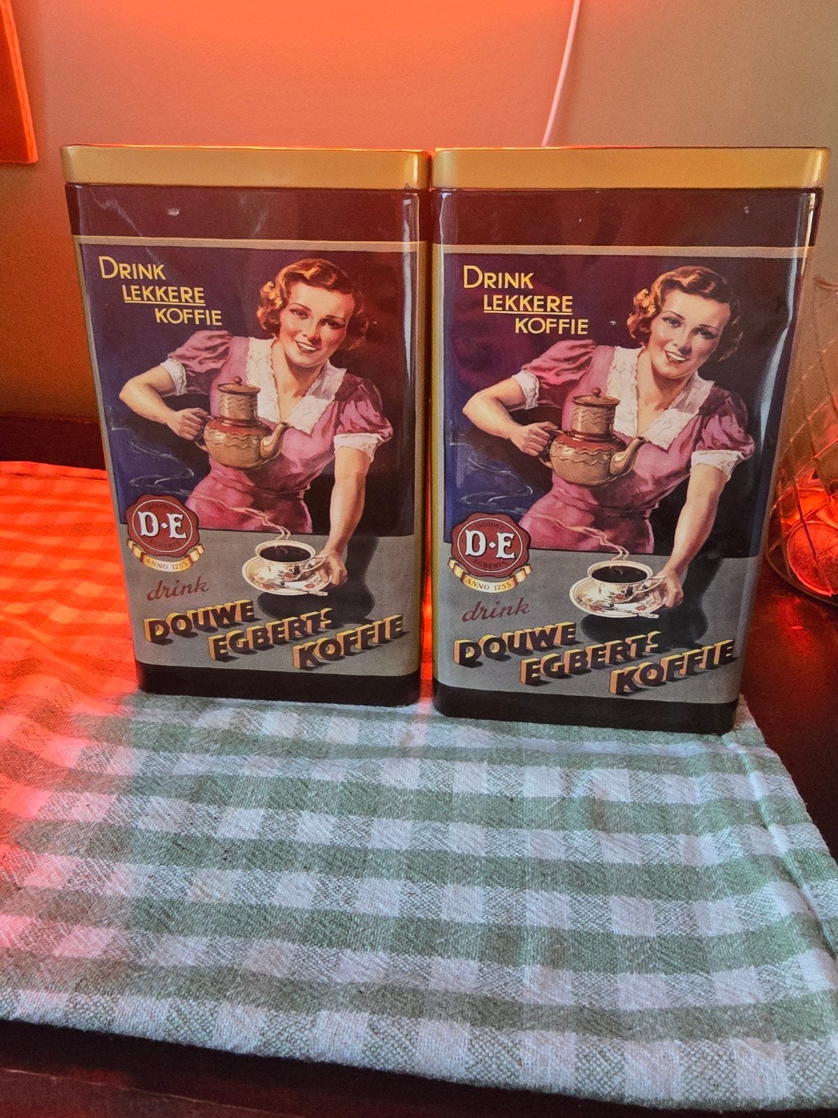 Vintage Douwe Egberts Koffieblikken Nostalgisch Retro Design, Ophalen of Verzenden, Zo goed als nieuw, Koffie, Douwe Egberts