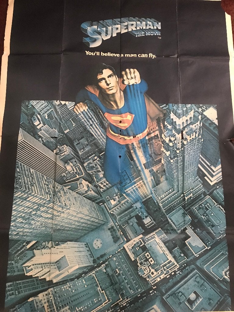 Te koop filmposter "Superman the Movie" uit  jaar 1978, Ophalen, Deurposter of groter, Film en Tv, Rechthoekig Staand
