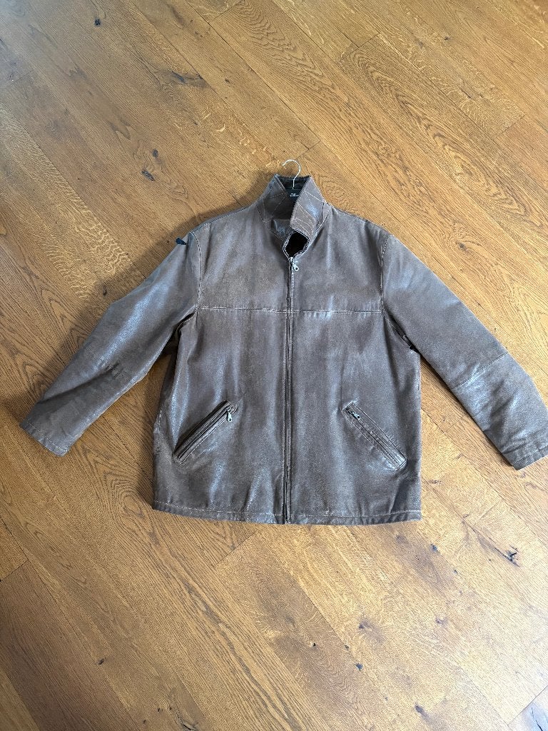 Bruine leren jas van Authentic Clothing Company € 30,00, Kleding | Dames, Bruin, Maat 46/48 (XL) of groter, Ophalen of Verzenden