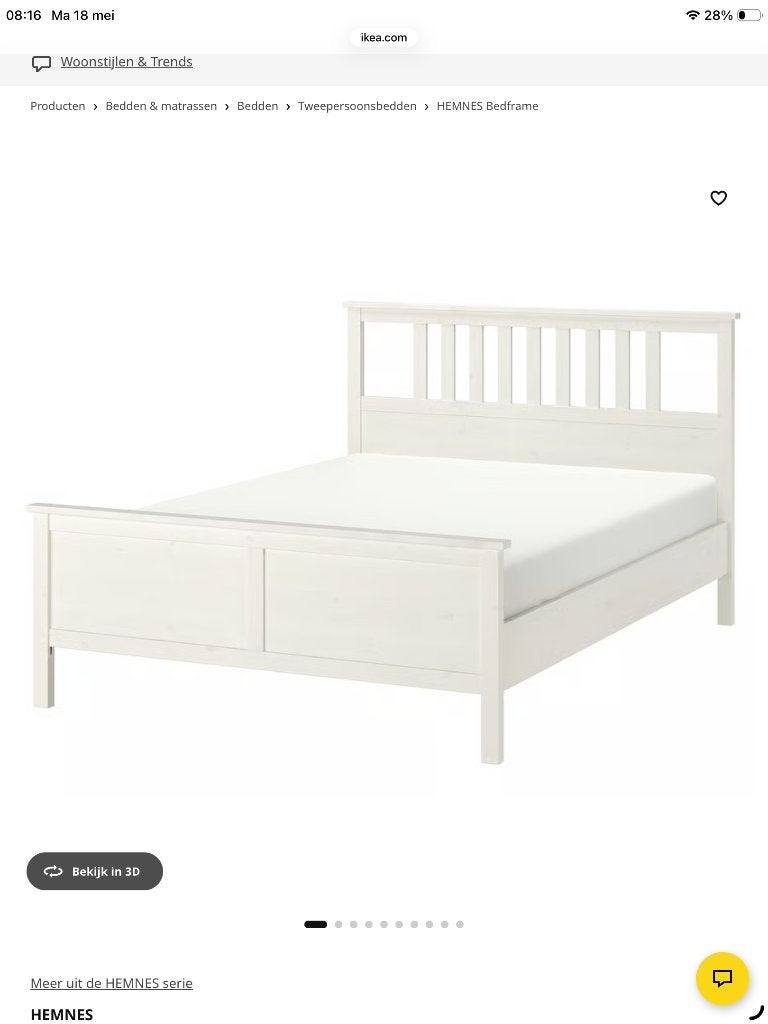 Tweepersoonsbed IKEA Hemnes, Ophalen, Gebruikt, Wit, Tweepersoons