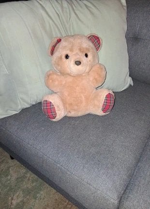 GEZOCHT: Teddybeer met Schotse ruiten in oor en voetjes, Gebruikt, Beer, Ophalen of Verzenden, Meerkleurig