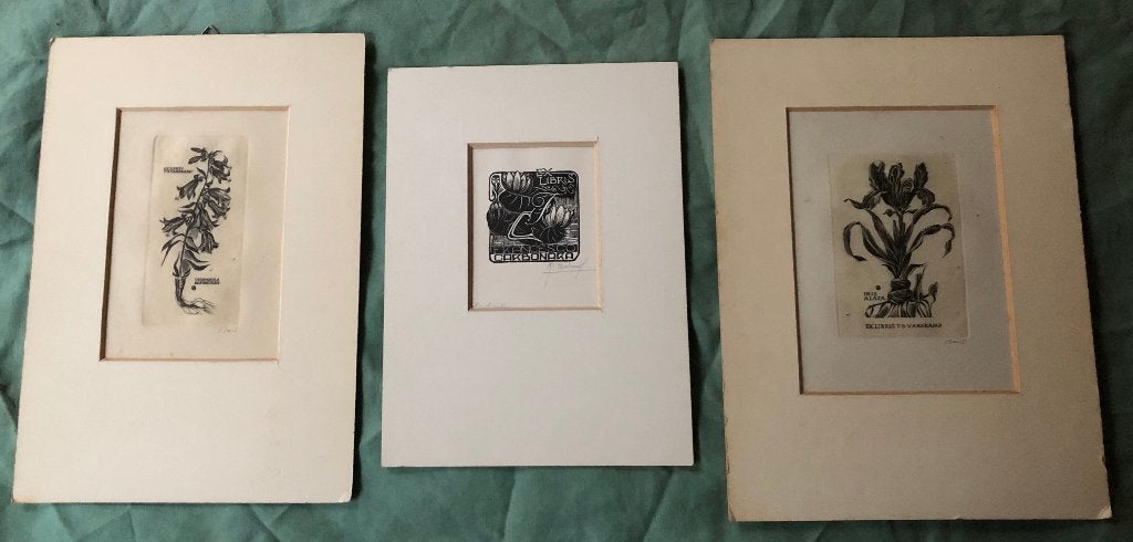 3 keer ex libris, Origineel, 1950 - 1999, Flora en Fauna, Ex libris
