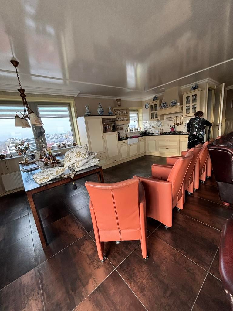 6 leren huiskamer stoelen met verstelbare rugleuningen, Huis en Inrichting, Stoelen, Gebruikt, Bruin, Leer, Ophalen of Verzenden