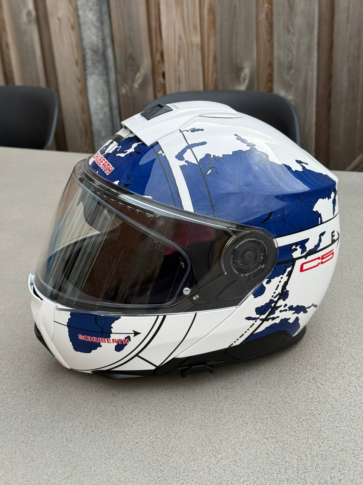 Schuberth C5 Globe Systeemhelm Wit/Blauw Maat S NIEUW, Systeemhelm, Heren, S, Tweedehands